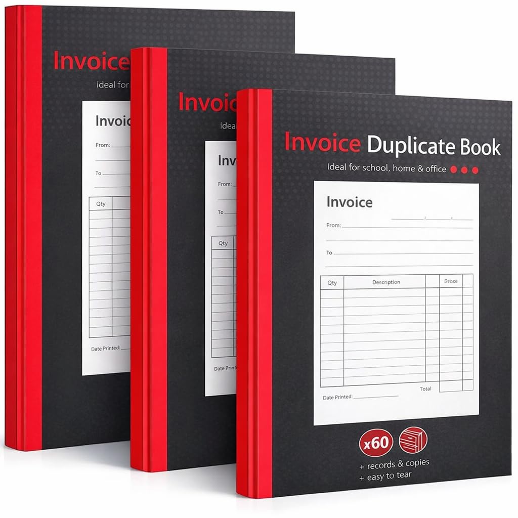 1–80 Pages Numbered Invoice Duplicate Book A5 Size – 3 Pack | Carbon Copy, Numbered Pages | Ideal for Business, Home, Office, Shop & Warehouse Use