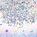 Skylety 60 G/ 2.1 oz Holographic Star Moon Glitter Fairy Confetti Sequin Galaxy Iridescent Table Metallic Glitter Foil Confetti Sequin Scatter for Christmas Wedding Party DIY(6 mm, 4 mm,Silver)