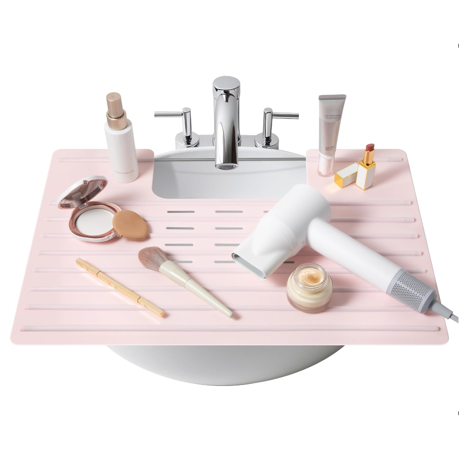 Maplefield Foldable Silicone Bathroom Sink Cover - Extra Counter Space Vanity Mat - Heat-Resistant Bathroom Sink Topper - Large, Rose Pink, 22 x 2 x 2 in