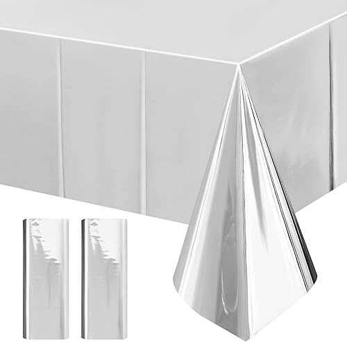 Miniatura 32 de 2 manteles de papel de aluminio color oro rosa de 54 x 72 pulgadas, manteles de plástico desechables impermeables para eventos elegantes, Oro