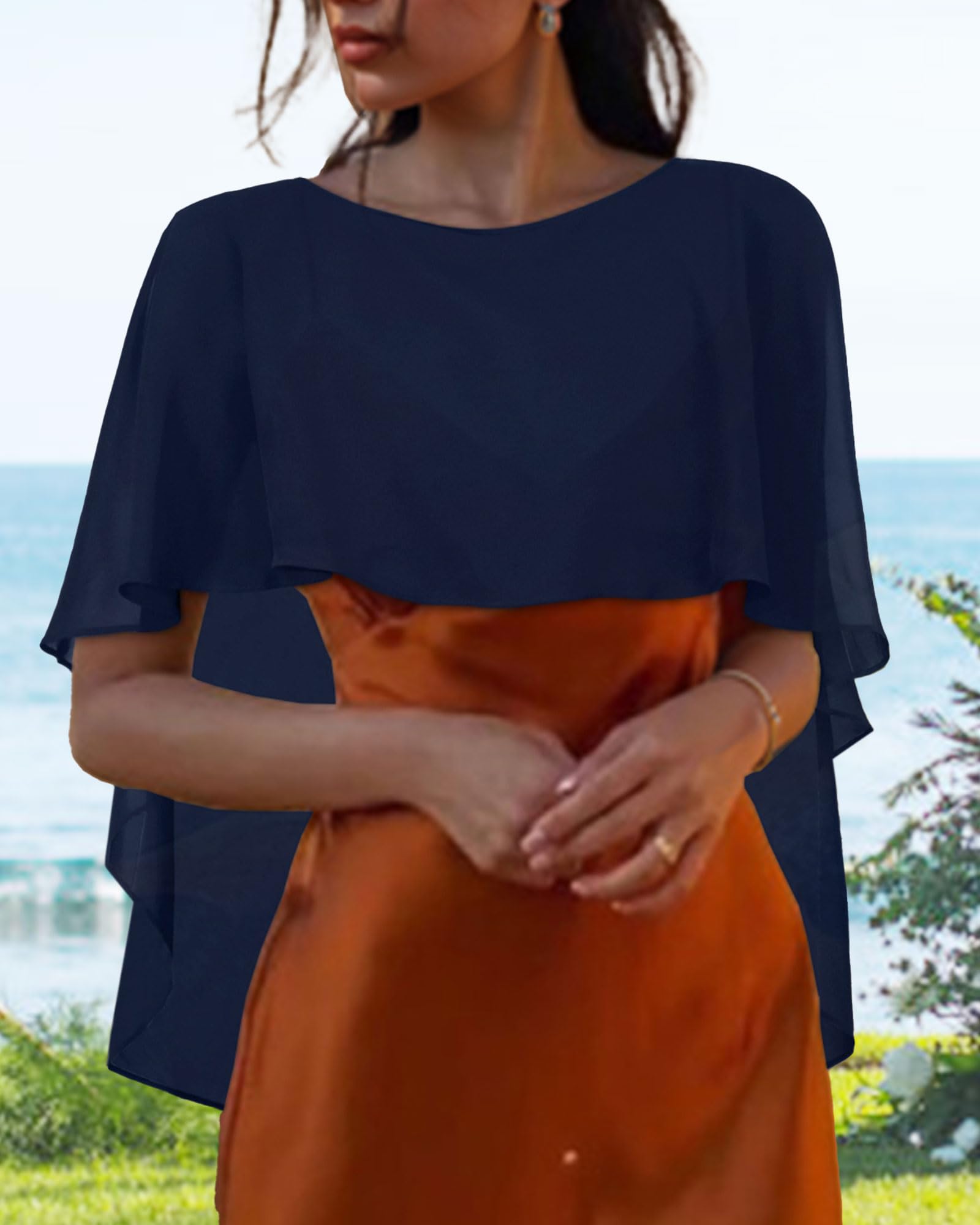 Cappelli da donna in chiffon per abiti da sposa eleganti banchetti, Blu mare, Taglia unica