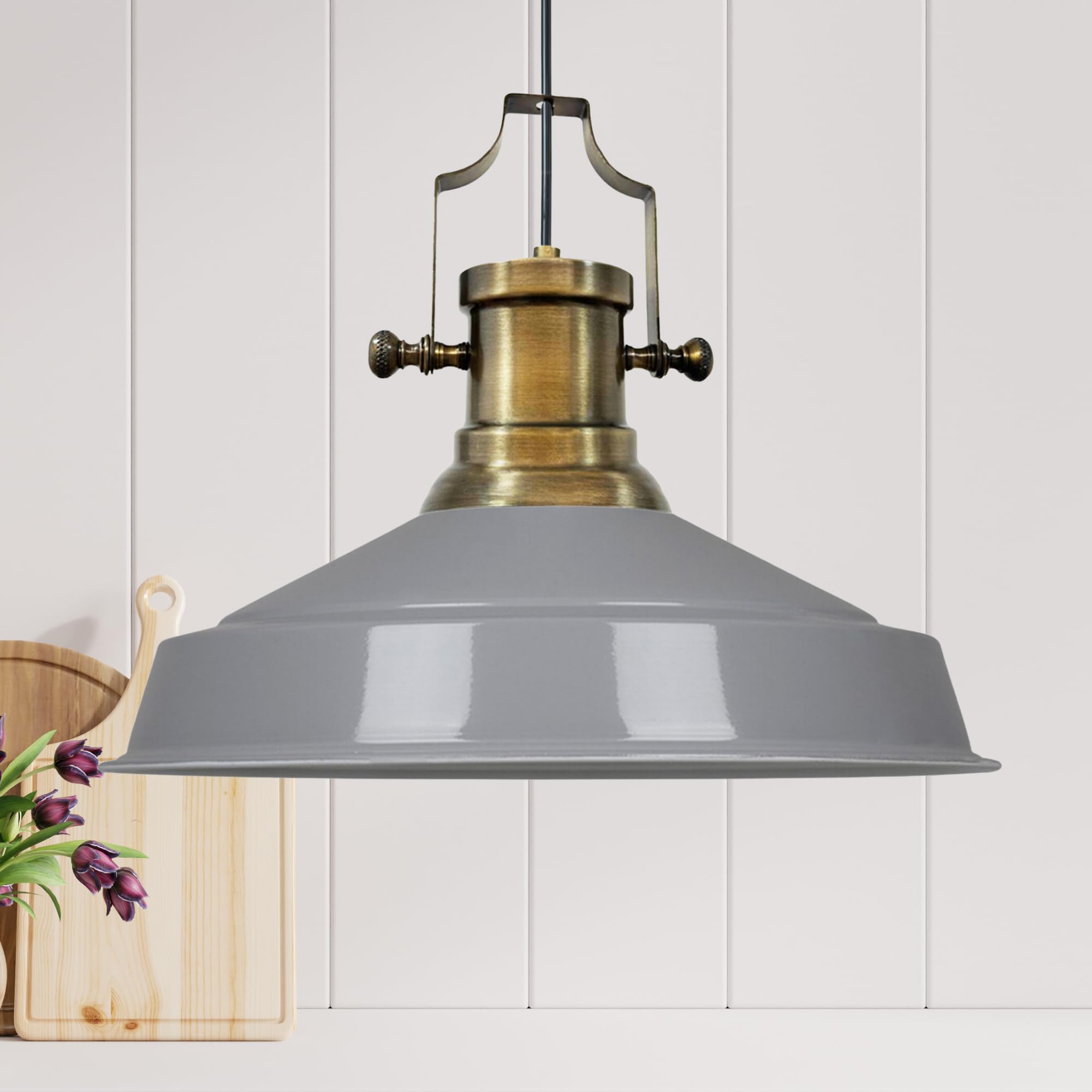 bamyum Asletl Pendant Light Vintage Metal 40 cm, Lamp Shades Ceiling, Kitchen Lights Ceiling E27, Industrial Lamp Shades Ceiling, Metal Pendant Light Fitting for Living Room, Grey — image 1
