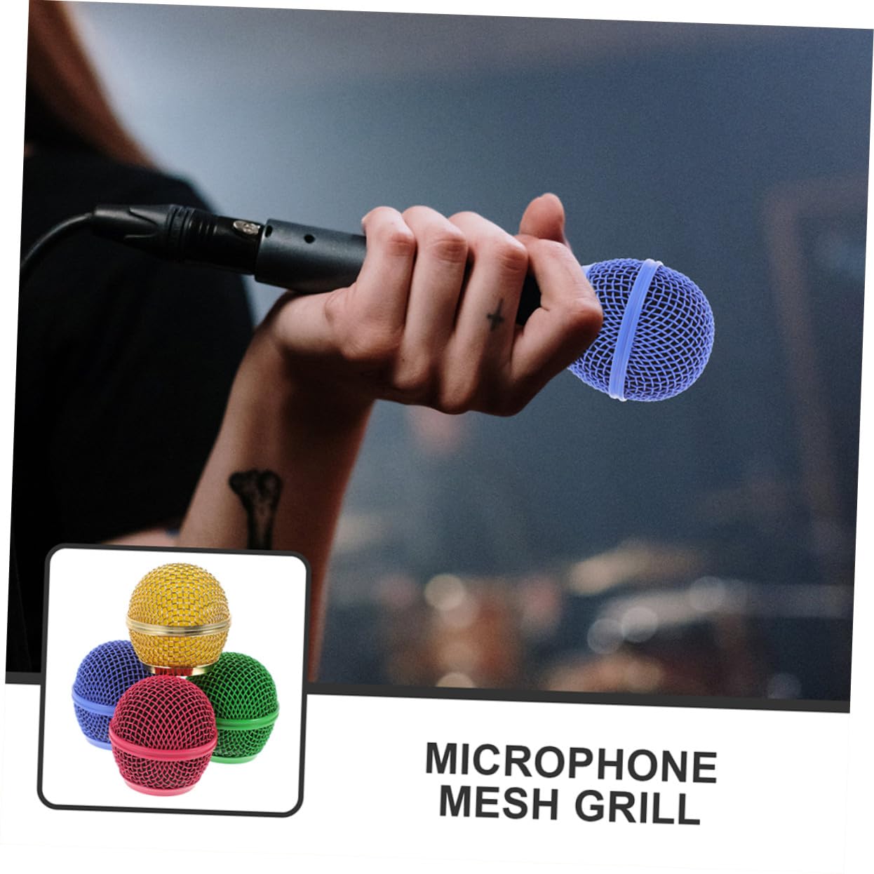 minkissy 8 Piezas de Cabezal de Rejilla Metálica para Micrófono, Repuesto de Malla Esférica en Colores Oro, Rosa, Verde y Azul, Compatible para Grabación y Uso Profesional
