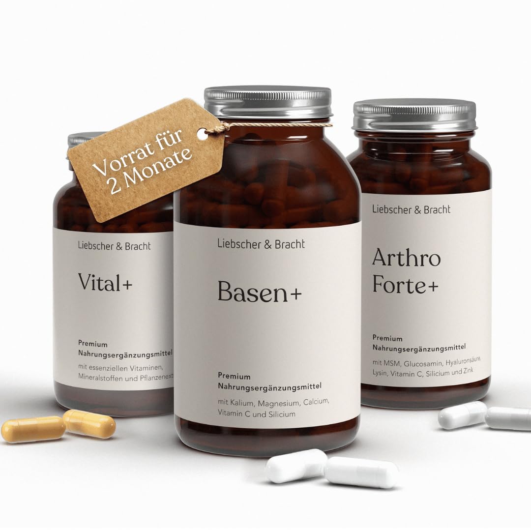 Liebscher & Bracht Premium Nahrungsergänzungsmittel 3er-Kombi: 1x Vital+ / 1x Arthro Forte+ / 1x Basen+ für 2 Monate, vegan, lactose- & glutenfrei, laborgeprüft