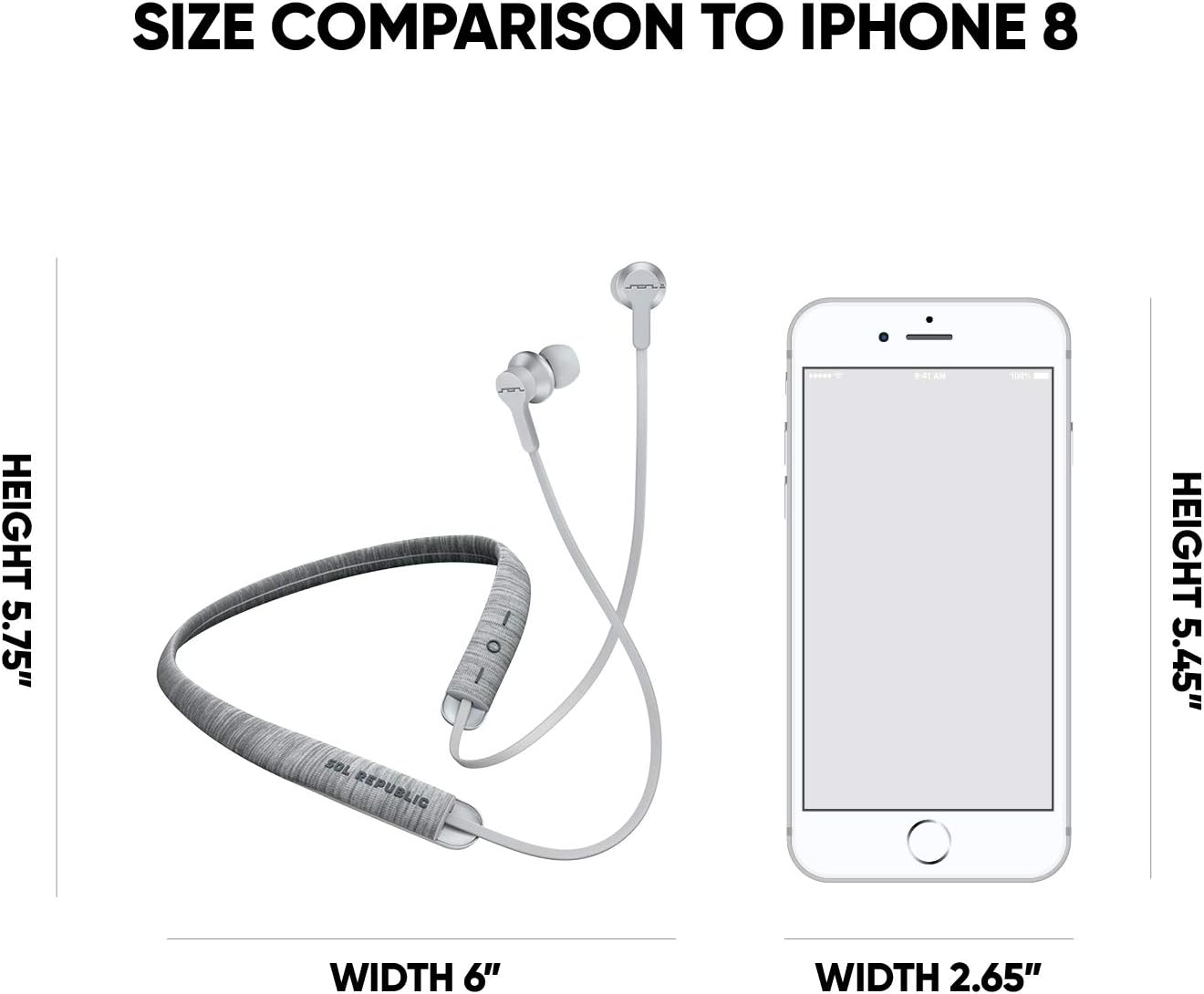 SOL REPUBLIC Shadow Fusion Bluetooth Earbuds, Grey 10-Hour Playtime Comfortable Knit Tech Fiber Collar Magnetic Connection Earbuds Flexible Compact Storage Convenient Carrying Case, Gray