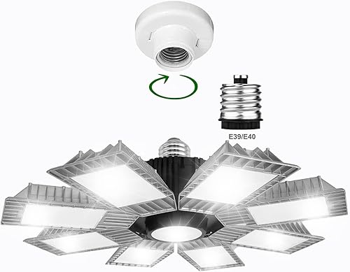 Bombilla LED, 8 paneles de luz LED para tienda, luces LED de garaje de 300 W con adaptación E26 a E39, 36000LM de alto brillo, ideal para almacén,