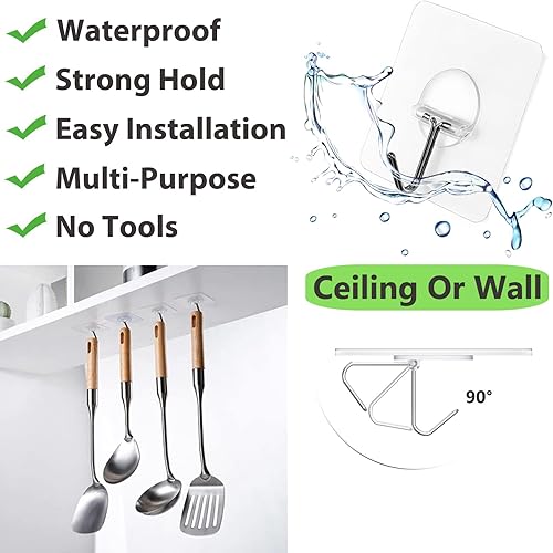 Miniatura 3 de Adhesive Hooks for Hanging Heavy Duty Wall Hooks Self Adhesive Towel Coat Hooks Waterproof Transparent Hooks for Bathroom Shower Kitchen Keys Door