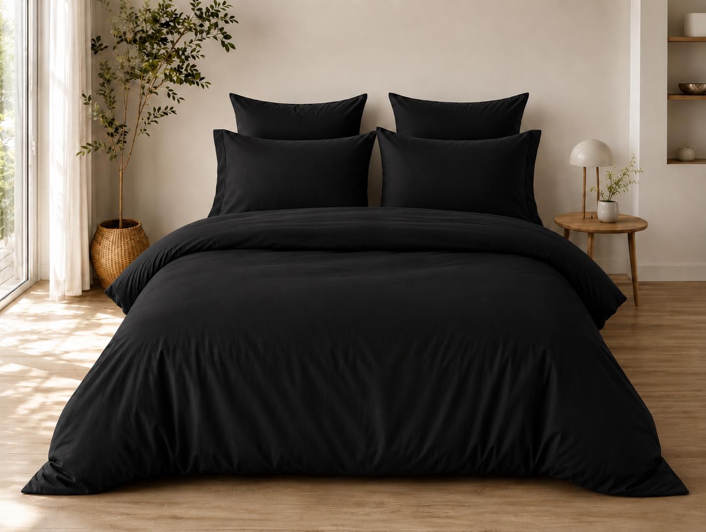 Parure de lit 240x220 noire en coton pour une chambre moderne et une ambiance cosy