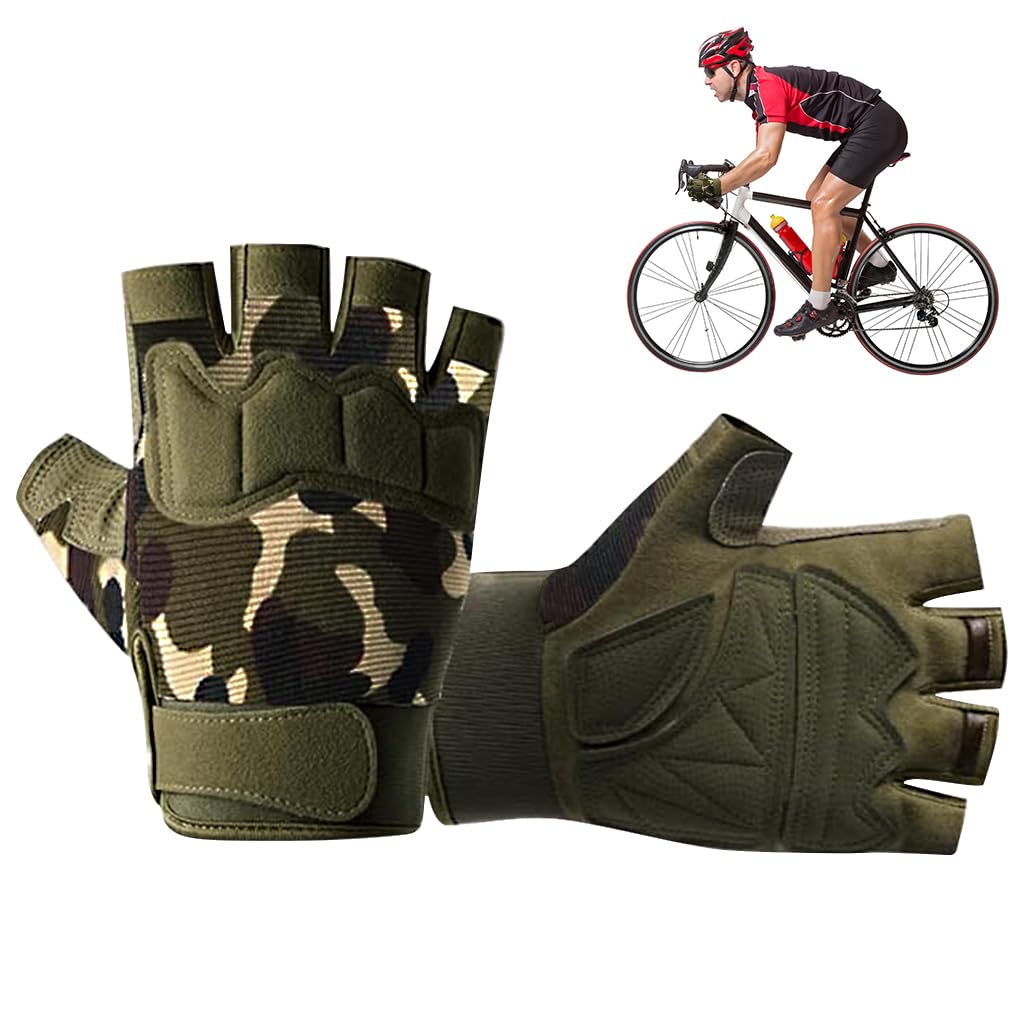 Proberos® Riding Gloves for Bikers Men & Women, Anti-Slip Adjustable Wrist Support Gloves, Breathable Fingerless Cycling, for Motorcycle, Gym, Weightlifting, Outdoor Sports, Camouflage (XL)-picture-30