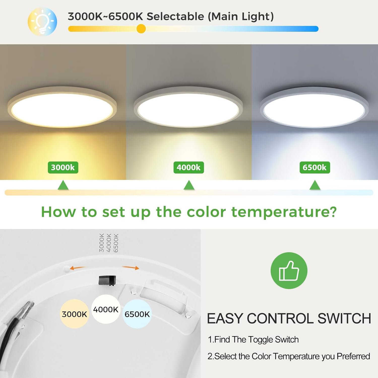 zemty 9 Inch LED Ceiling Light with Night Light 1800K, 2 Pack 3000K/4000K/6500K Dimmable Light Fixtures with Remote Control,15W 1500lm Flush Mount Ceiling Lamp for Bedroom Bathroom Kitchen-White