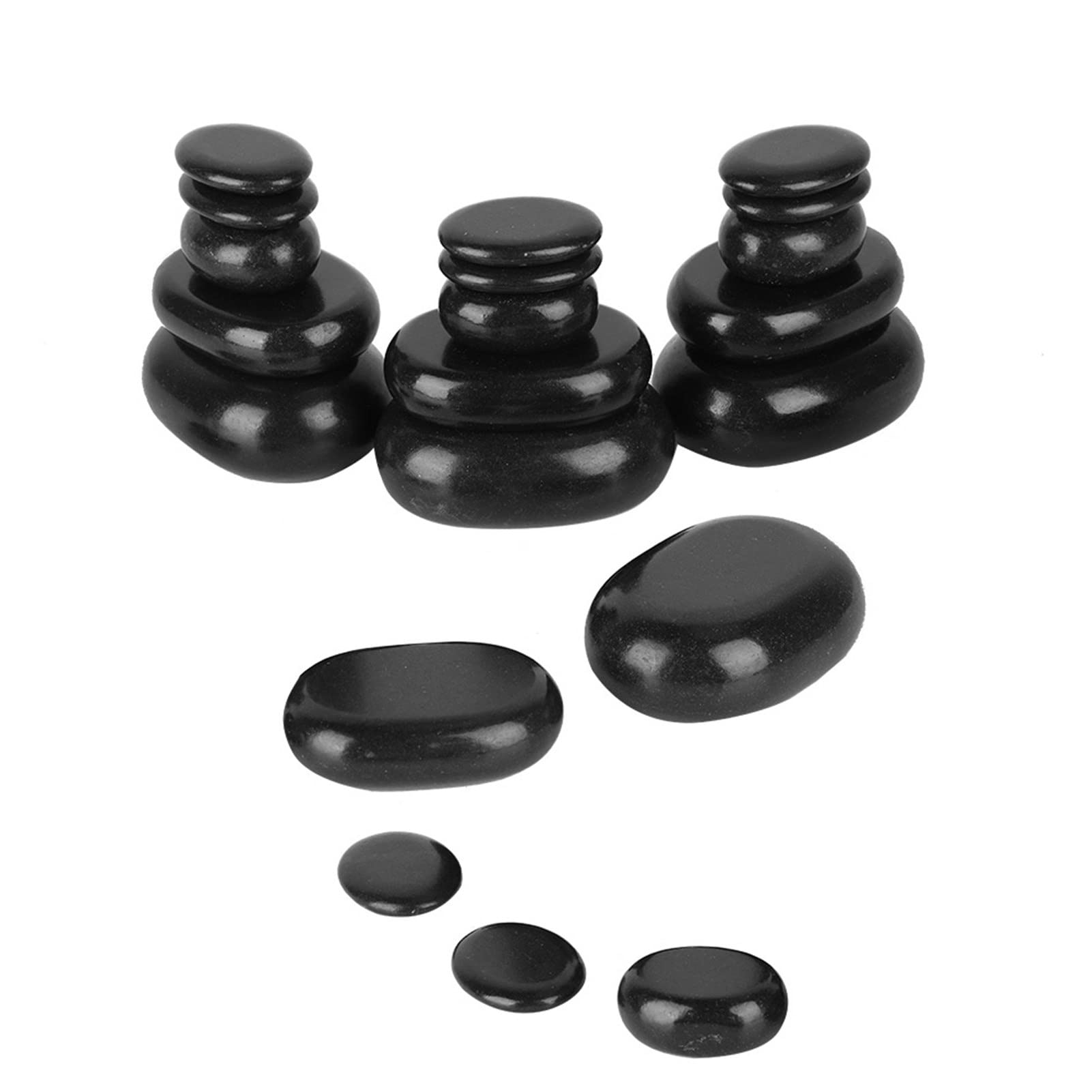 lyrlody Juego de Masaje de Piedra de Basalto Negro, 20 Piezas, Forma Ovalada, para Relajación de Pies y Nervios, con Aceite Esencial