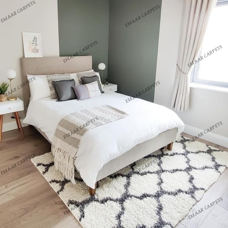 Image of Super Ultra Modern Soft Shaggy Handcrafted Anti-Skid Silk Touch Carpet, Size 10x13 Feet, Color White & D Grey