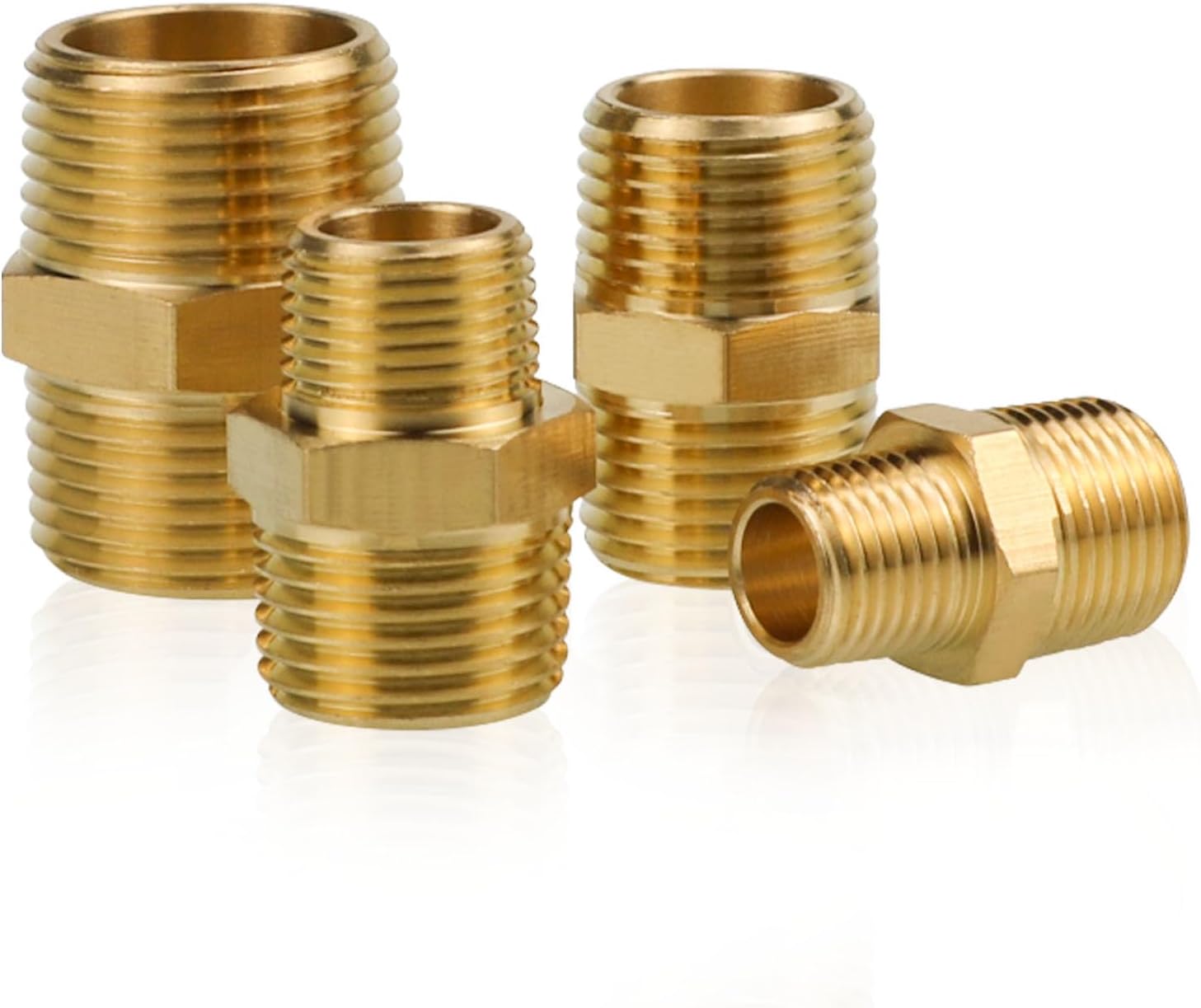 Angry Pony Hex Nipple Pipe Fitting,NPT 1/4 Male to NPT 3/8 Male Thread Brass Pipes Adapter for Copper Aluminum Iron Pipe Connection (6pcs)