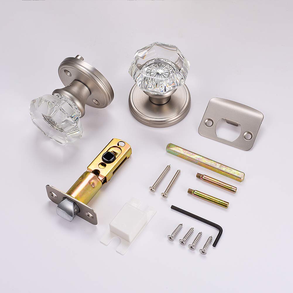 CLCTK Modern Glass Door Knobs, Passge Hall Closet Door Knobs, Satin Nickel