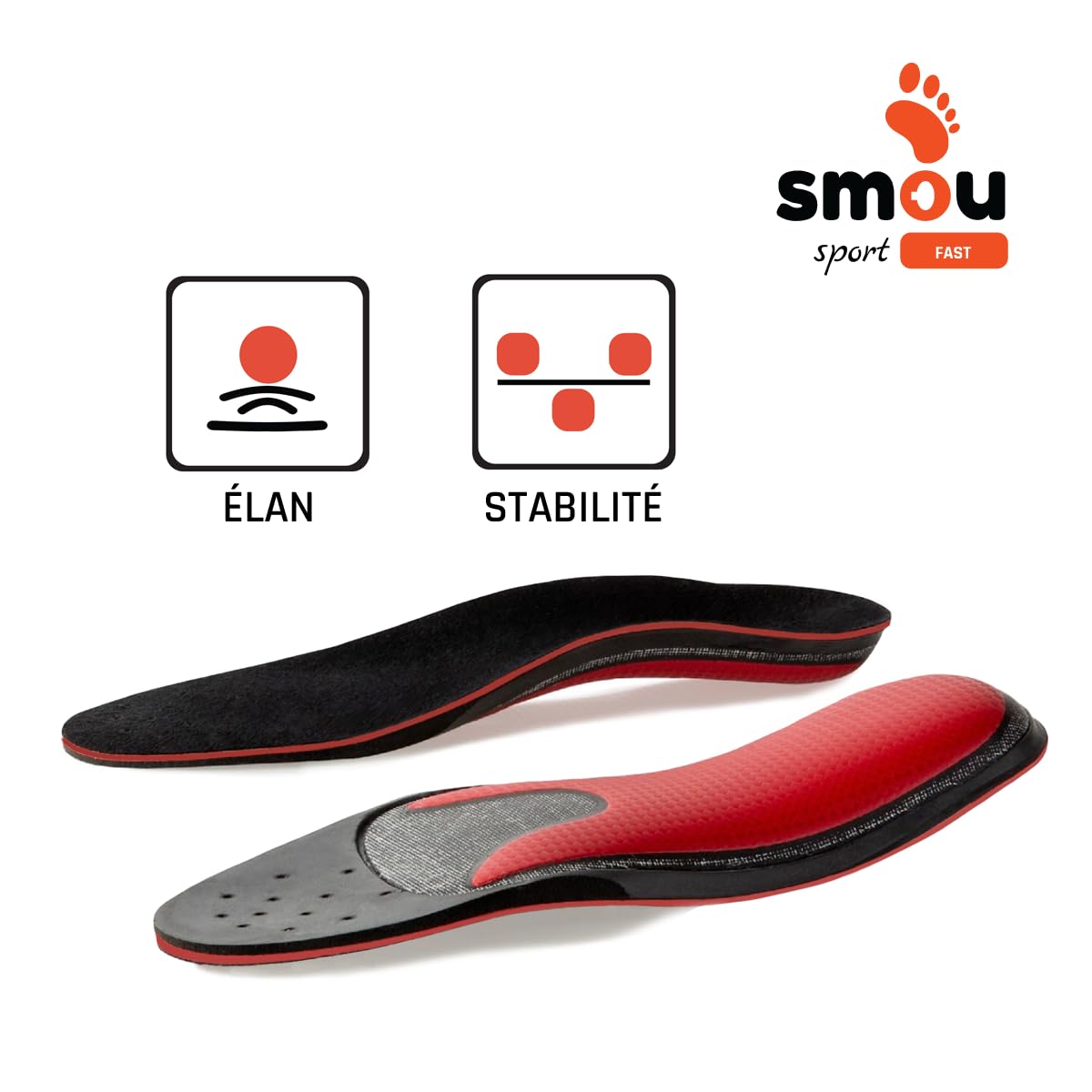 SMOU SPORT FAST Semelles pour Sport | Femme et Homme | Support de l'arc | Mousse à Mémoire de Forme | Amortissement | Stabilité et élan | Foootball-Padel-Tennis | 43-44 EU