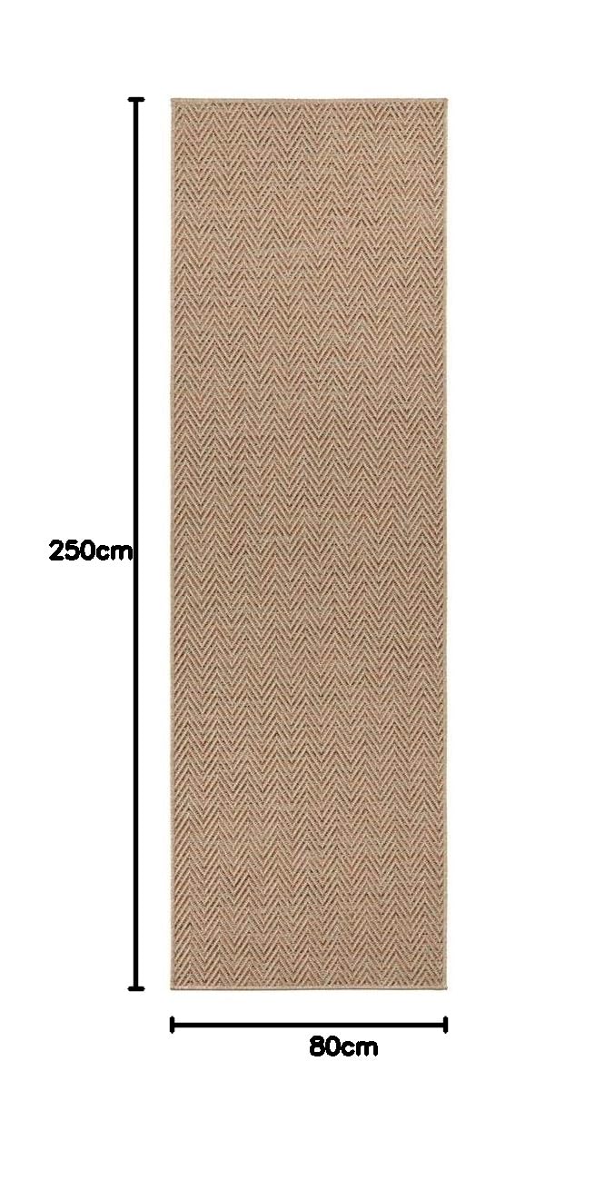 Nature Fineloop, tappeto da cucina per interni ed esterni, antiscivolo, a pelo corto, effetto lana, per corridoio, giardino, terrazza, bagno, beige, terracotta, 80 x 250 cm