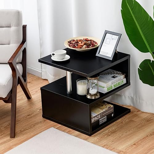 Gdrasuya10 Mesa auxiliar con luz LED en forma de S, mesa auxiliar de alto brillo, mesa auxiliar moderna para sofá, mesa auxiliar de 3 niveles, mesa