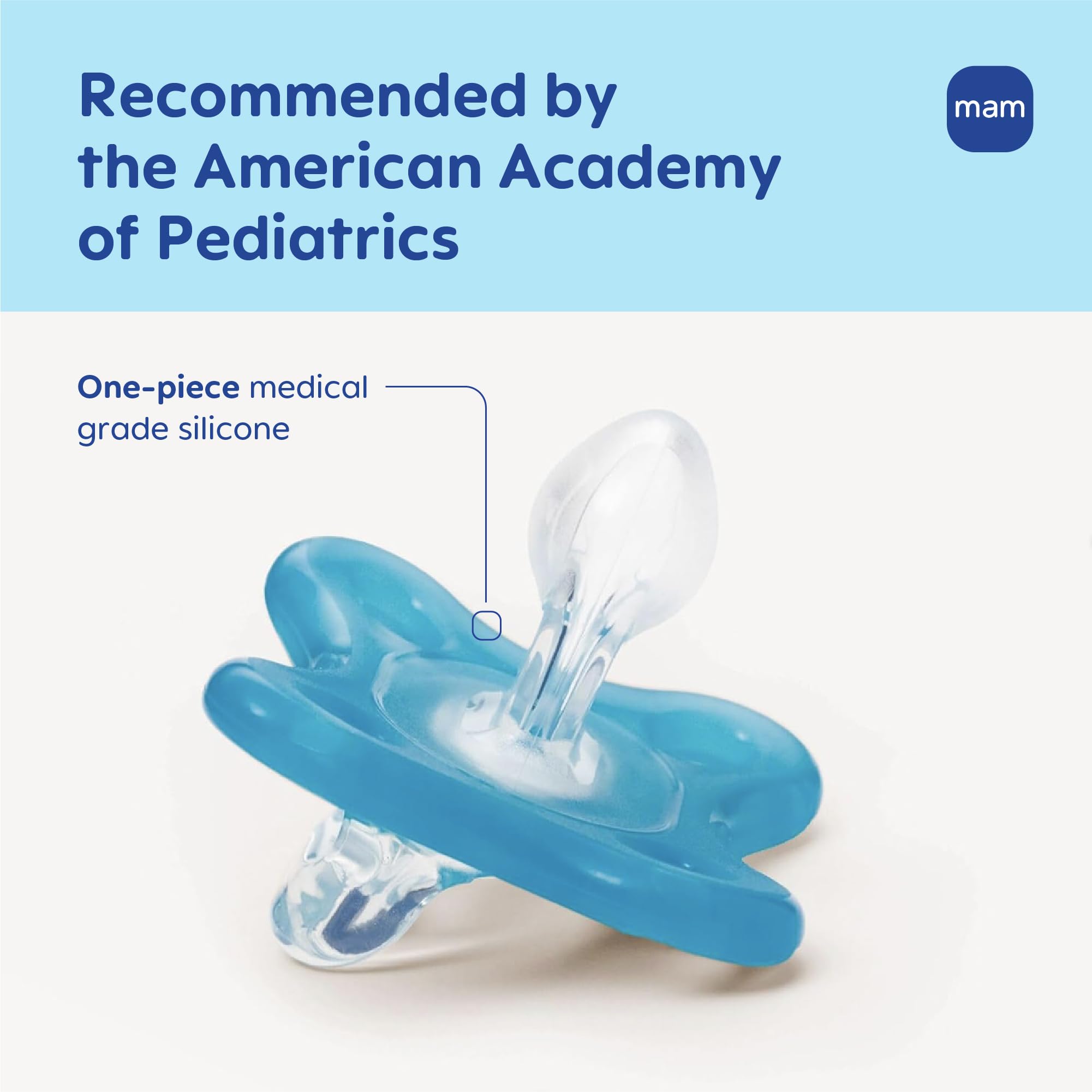 MAM Comfort Baby Pacifiers, Lightweight One-Piece Full Silicone Binky for Newborns 0-3 Months, BPA-Free Nipple, Easy to Clean Pacifier, Best for Breastfed Babies, 4 Count Binkies