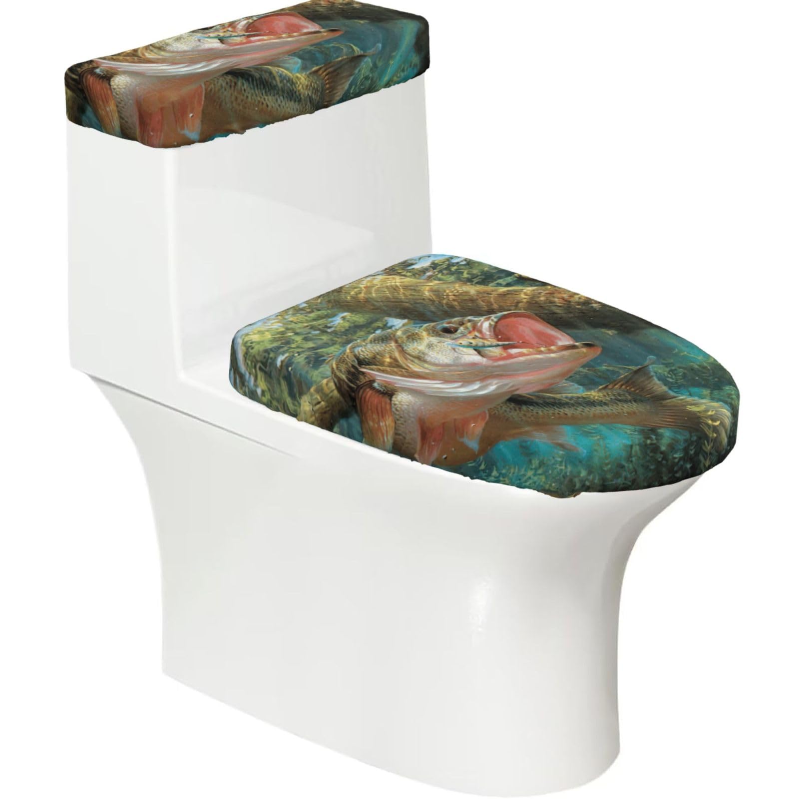 Fish Print Toilet Seat Lid And Tank Covers Universal Fit Smooth Seat Cushion Easy To Clean For Home Hotel