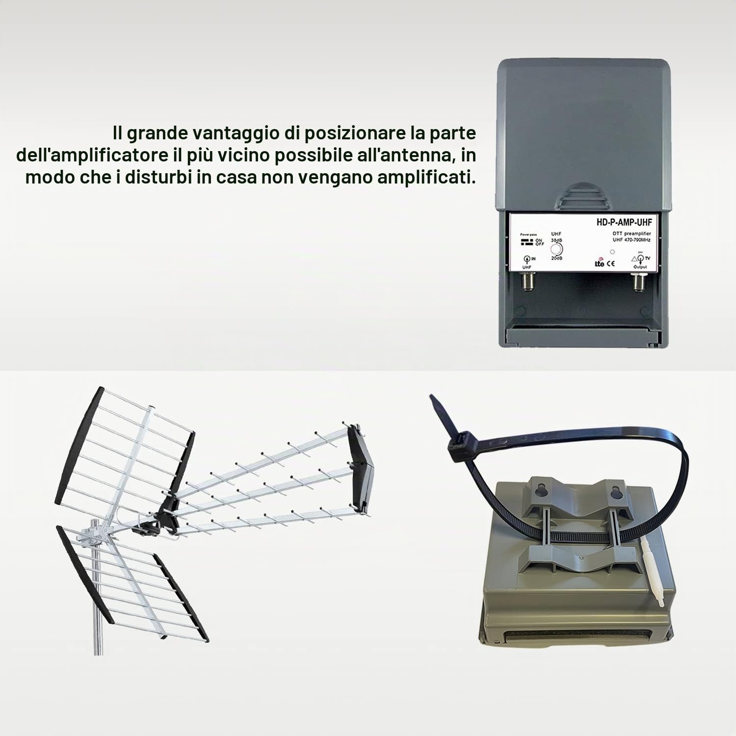 LEYF Preamplificatore TV/Guadagno regolabile 15-38dB/Amplificatore Antenna TV/Ampli per TNT HD Segnale UHF 470-790MHz
