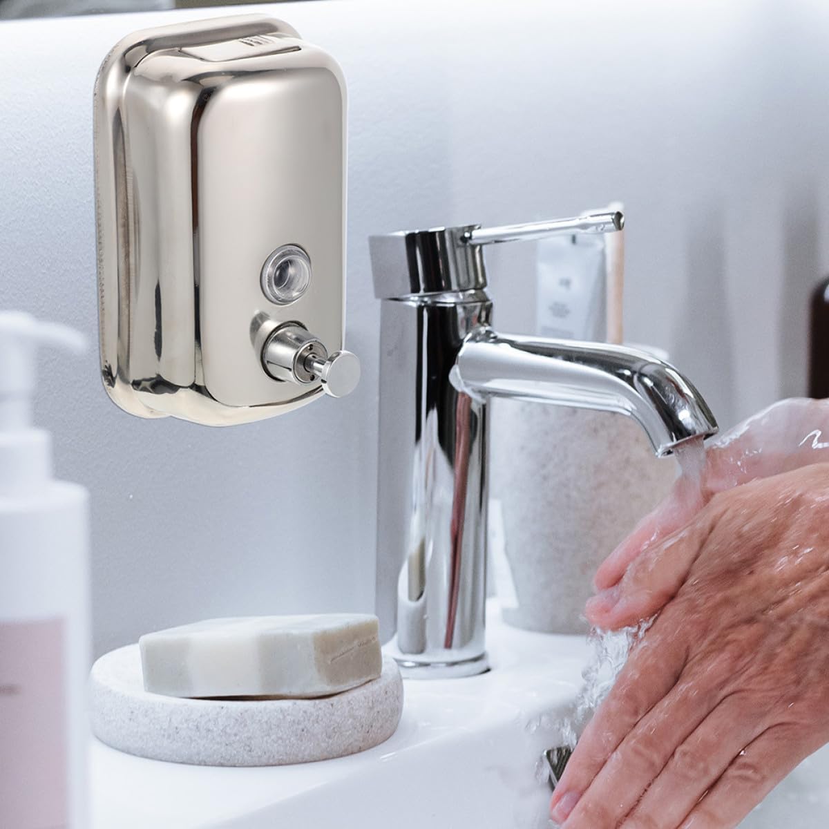 Gadpiparty Dispensador de Jabón Manual Diseño Moderno de Acero Inoxidable Capacidad 1000 Ml y Portátil para Baño y Cocina Adecuado para Uso Diario