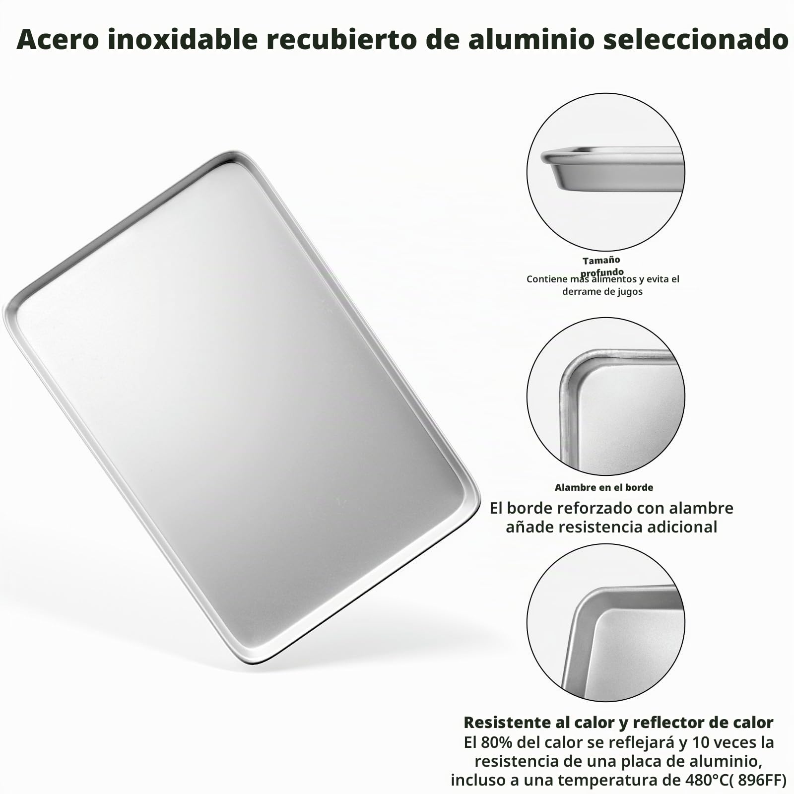 CROSSON Bandeja para Hornear Rectangular 60 x 40 x 3 cm,Bandeja Hornear Profesional en Acero Inoxidable Resistencia a Altas Temperaturas Bandejas para Hornear Gelatina
