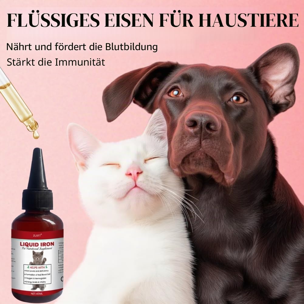 Flüssige Eisenpräparate für Katzen,2pcs Flüssiges Eisen Ergänzungen für Hunde,Hunde Eisen Tropfen mit Vitamin B12 & Folsäure,Katze Vitamine und Ergänzungen mit Vitamin C und B12,45ml