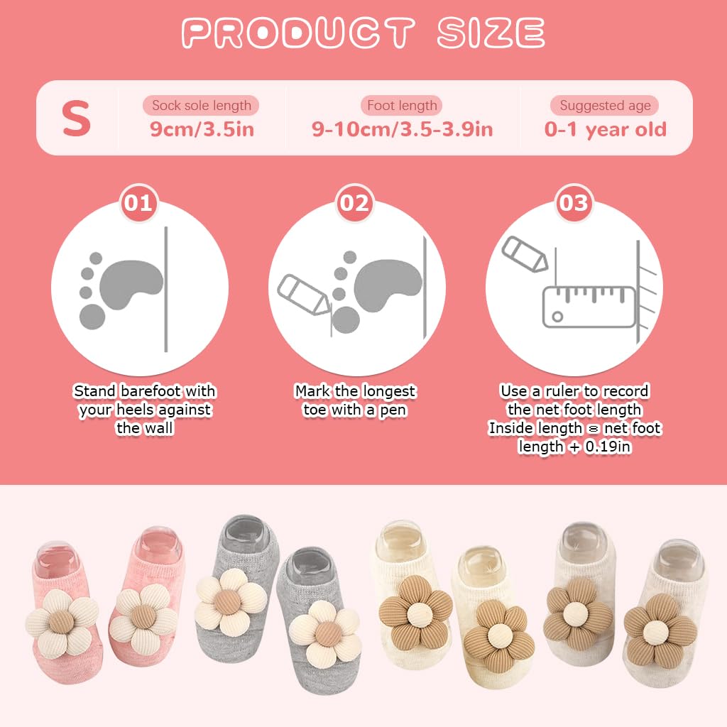 SNOWIE SOFT 4Pcs Baby Socks 0-12 Months Cotton Anti-Slip Walking Socks
