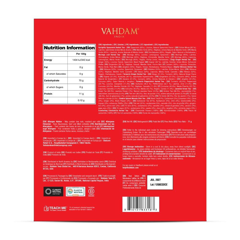 VAHDAM Coffret Thé De Noël 2025 | 9 Uniques Saveurs, 45 Sachets – Coffret De Fête Exclusif | Cadeaux De Pour Femmes Et Hommes | Cadeaux De Thé De Noël 2025