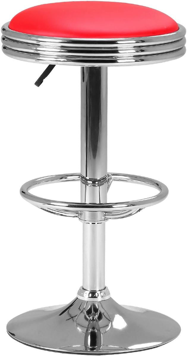 LCH Swivel Bar Stools Set of 2,Bar Counter Pub Height Stools Adjustable 24" to 32",Round PU Hydraulic Lift Bar Stools with Chrome Plated Footrest and Base, Red