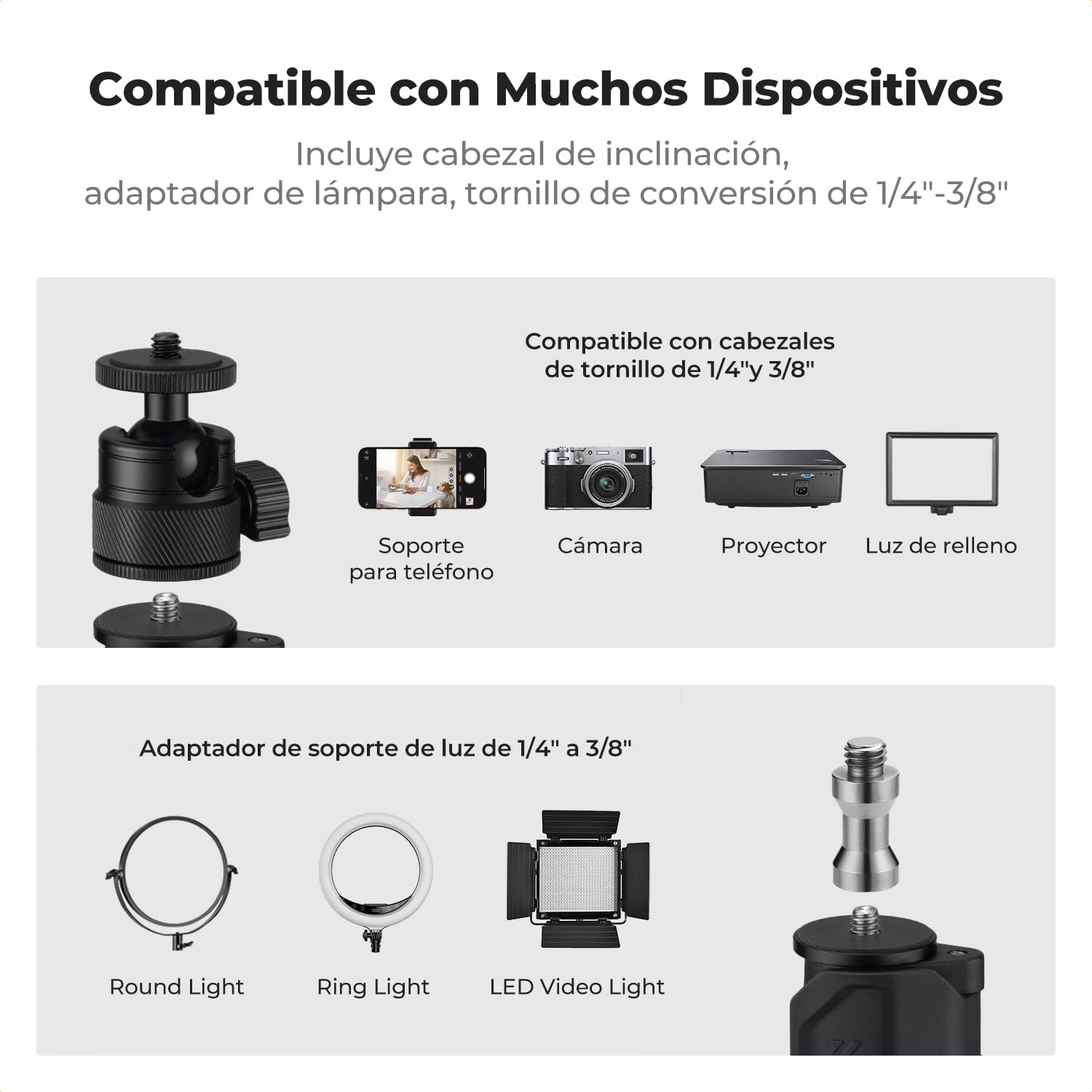 K&F CONCEPT Soporte Escritorio Pinza C 2 Unidades para Cámara | Rótula 360° desmontable, tornillo 1/4-3/8, clip móvil, transmisión directa, juego 2 piezas, TD01