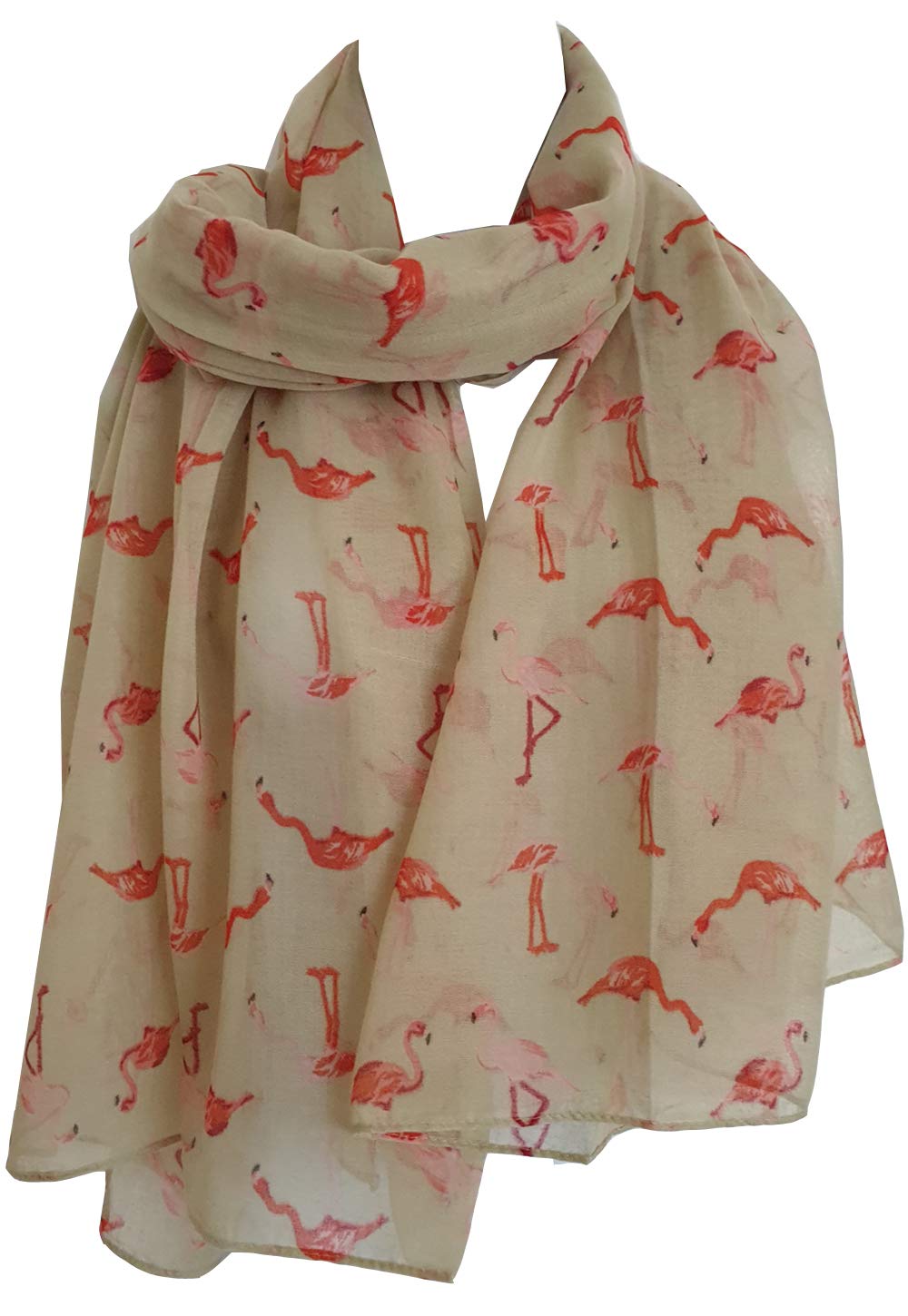Glamlondon Women's Z19 - Green Watercolour Flamingo Scarf Lightweight Printed Fashion Oversize Wrap (Z19 - Green)