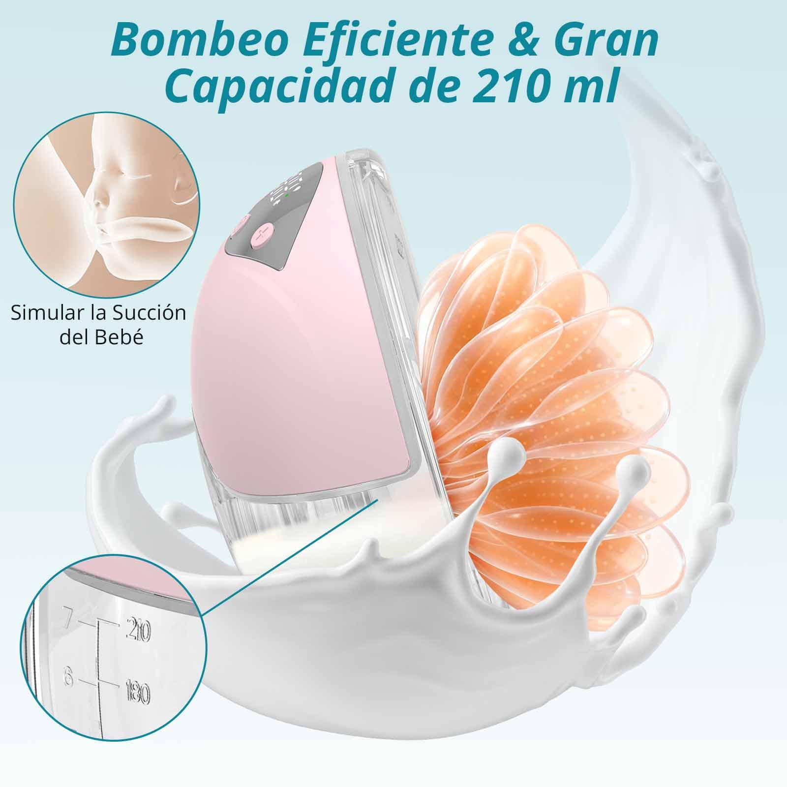 2 Piezas Sacaleches Eléctrico Manos Libres con 4 Modos y 12 Niveles | Extractor de Leche Portátil Silenciosa, Con Brida de 19/21/24 mm y Gran Capacidad de 210 ml para Oficina Viajes-Rosa