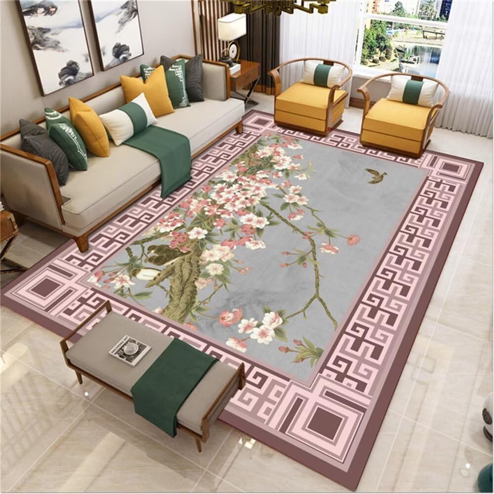 Tapis pour enfants chambre et ado fille gris rose floral 80x150cm