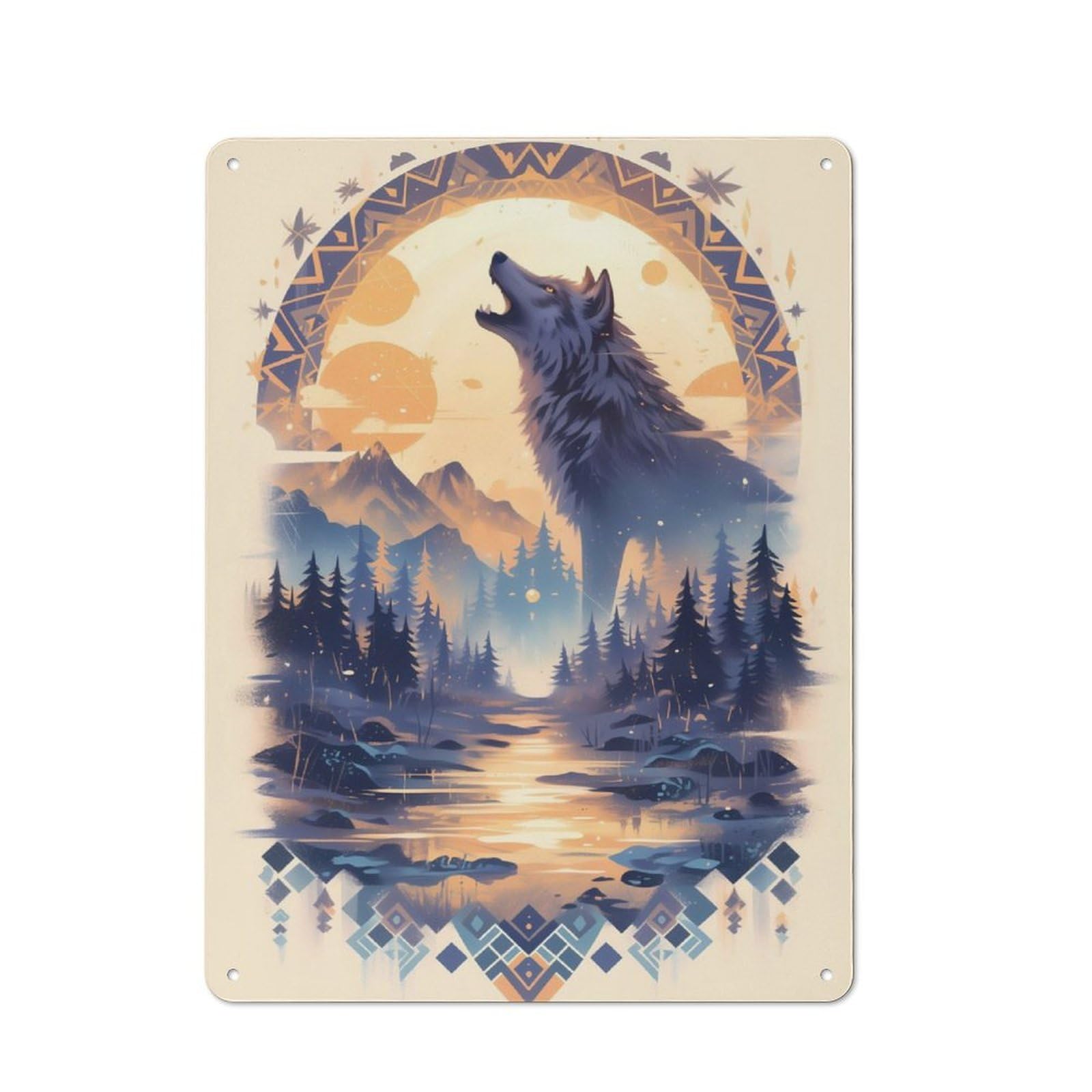 Junmoney Harmony Wolf Howl At Dusk Metal Plaque 40X30cm With For Pub Or Café, Rustic Decor, For Garage, Workshop And Man Cave Decoration