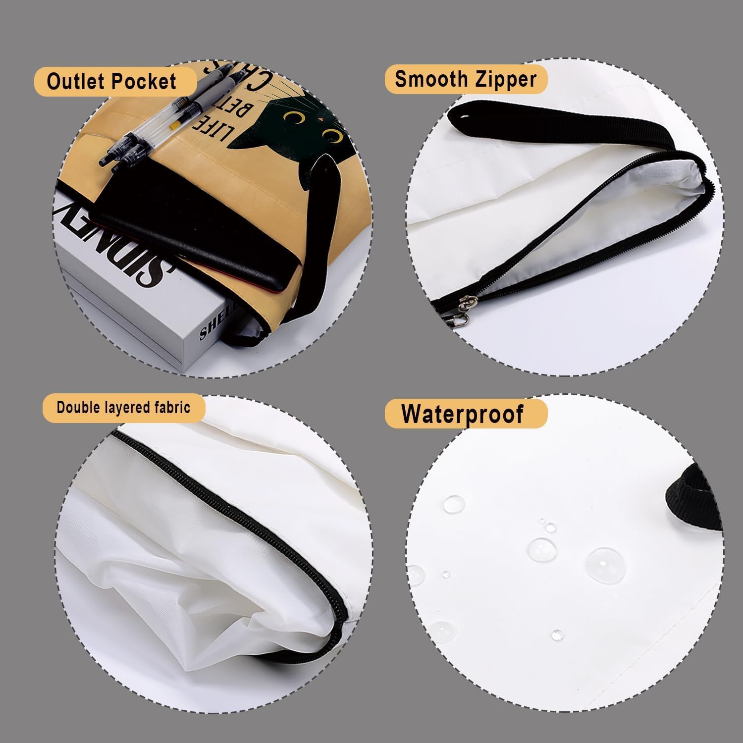 Funda para libro de gatos, fundas de libros para libros de tapa blanda, fundas para libros con cremallera, regalos para amantes de los gatos, regalos temáticos de gatos para mujeres, profesores, hija,