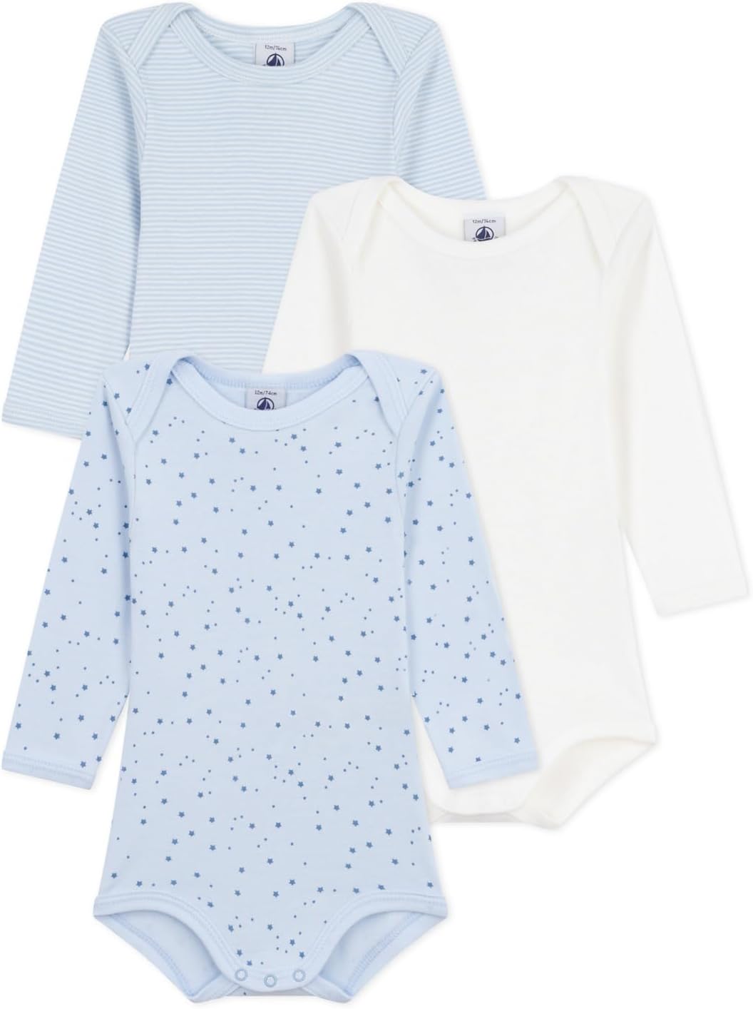 Petit Bateau BOYS Pack of 3 babies' long-sleeved star-print cotton bodies SIZES 3-36 MONTHS