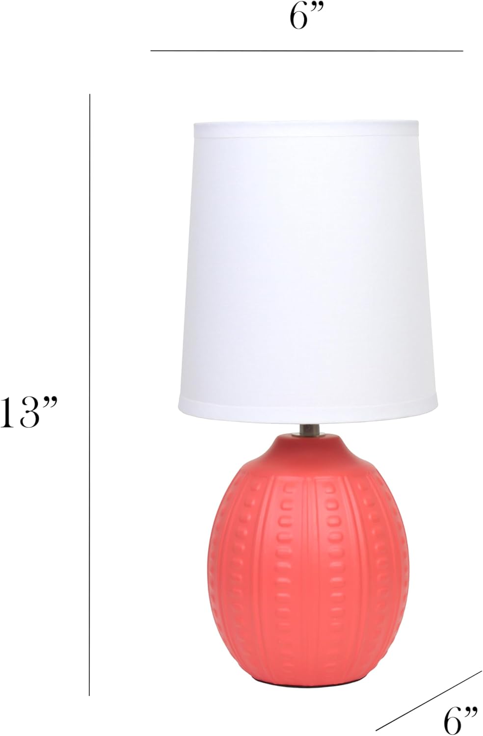 Simple Designs LT1163-ORG 12.5" Chic Glow Mini Textured Oval Table Lamp, for Bedroom, Office, Living Room, Stylish Spaces, Dorm, White Fabric Shade,Orange