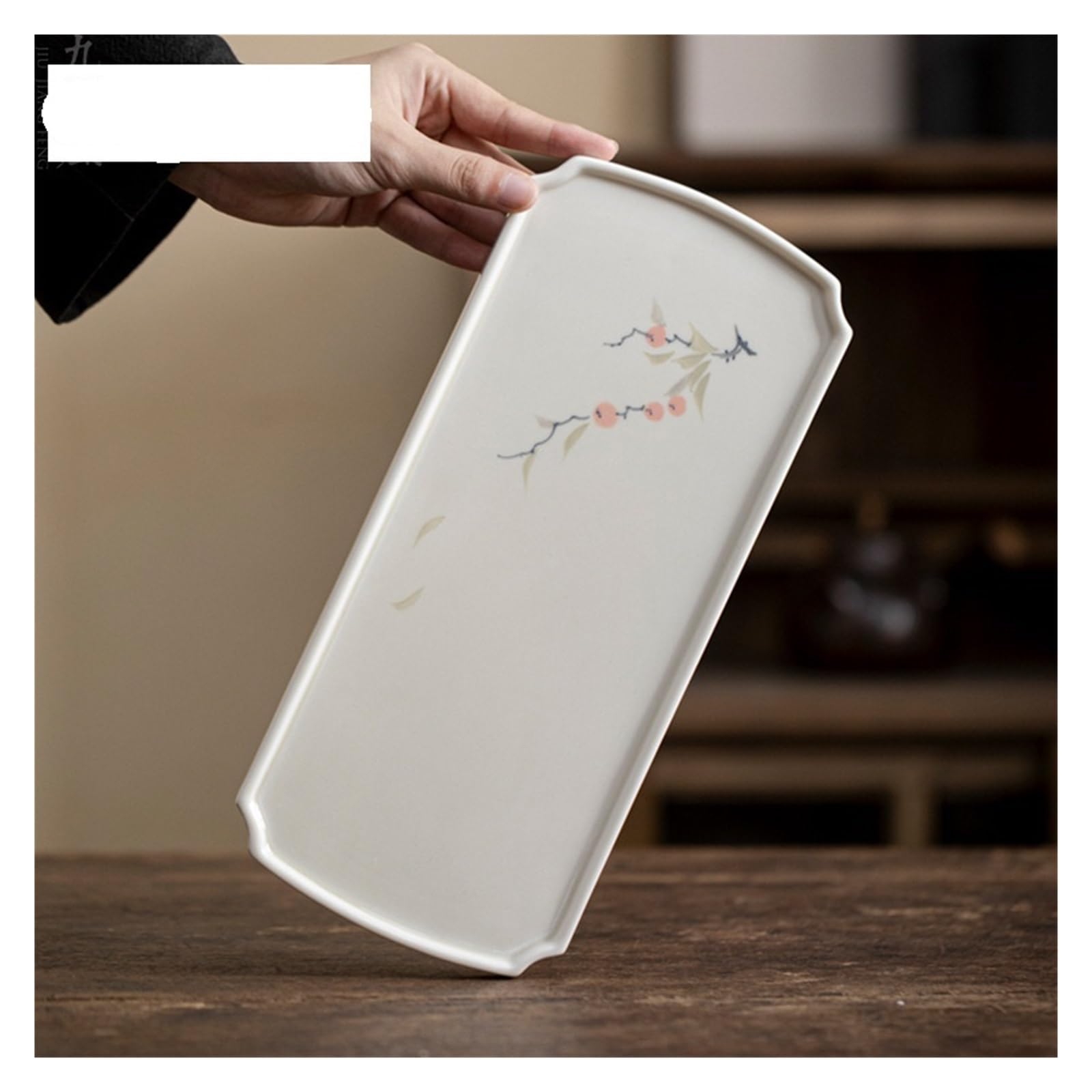 Bandeja de té Hecha a Mano, tapete Caqui Pintado a, Base Tetera Rectangular cerámica, Platos, artículos, artesanías para Dormitorio, Lavabo, BañEra, Tocadores