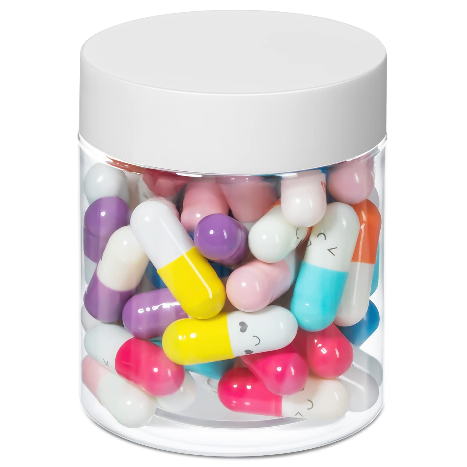 Capsule Letters Message in a Plastic Bottles-50Pcs, Cute Smiling Face Love Friendship Letter Colors Happy Pill with Wishing Bottle, Message Pills for Boyfriend Girlfriend Lovers Family