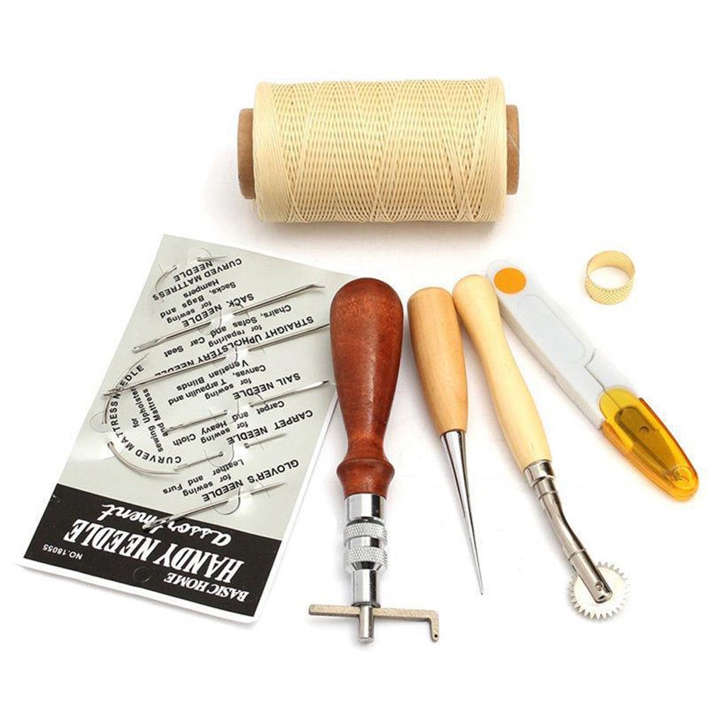 ELEOPTION DIY Sewing kit Accessories Supplies, Hand Leather Craft Tools Sewing Machine Needles Compass Accessories for Leathercraft Projects (7pcs)