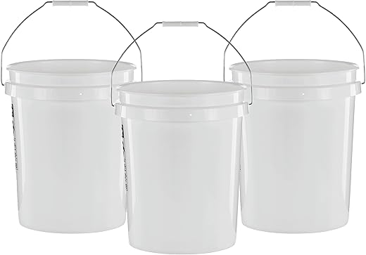 United Solutions 5 Gallon Bucket, Heavy Duty Plastic Bucket, Comfortable Handle, Easy to Clean, Perfect for on The Job, Home Improvement, or Household Cleaning; White, Pack of 3