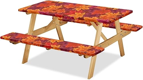 Juego de 3 manteles rectangulares elásticos con hojas de arce otoñales, para mesas de campamento, tela de poliéster, impermeable, para campamento,