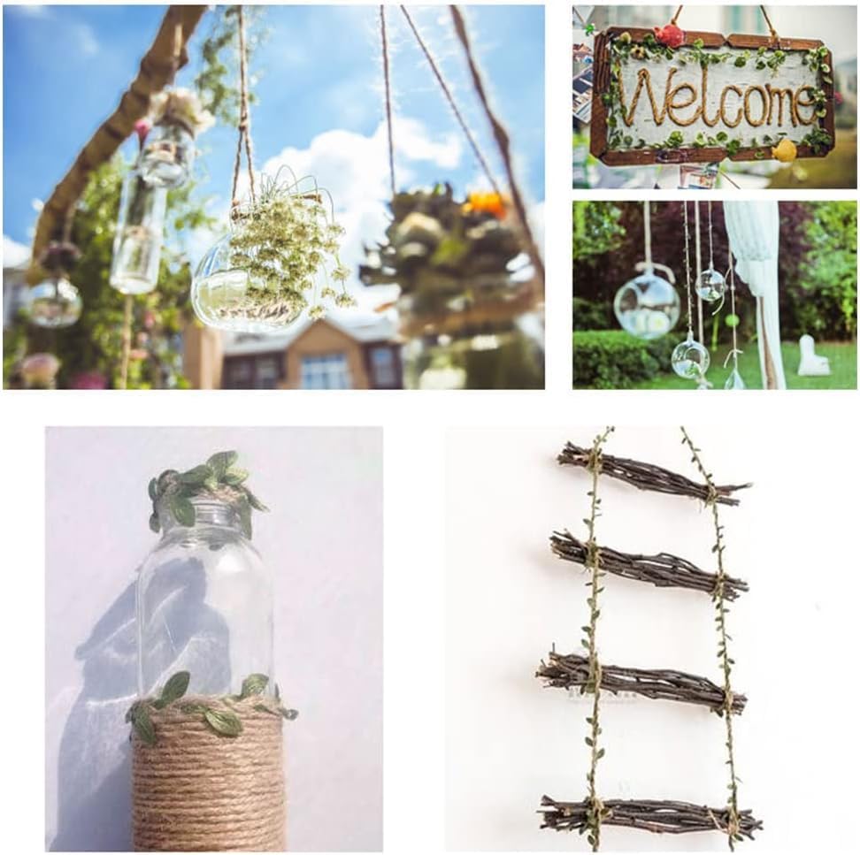 Miniatura 3 de Cuerda de cáñamo natural de vid artificial, cinta de hojas de arpillera para hojas de hiedra verde falsas, hojas de follaje para macramé, decoración