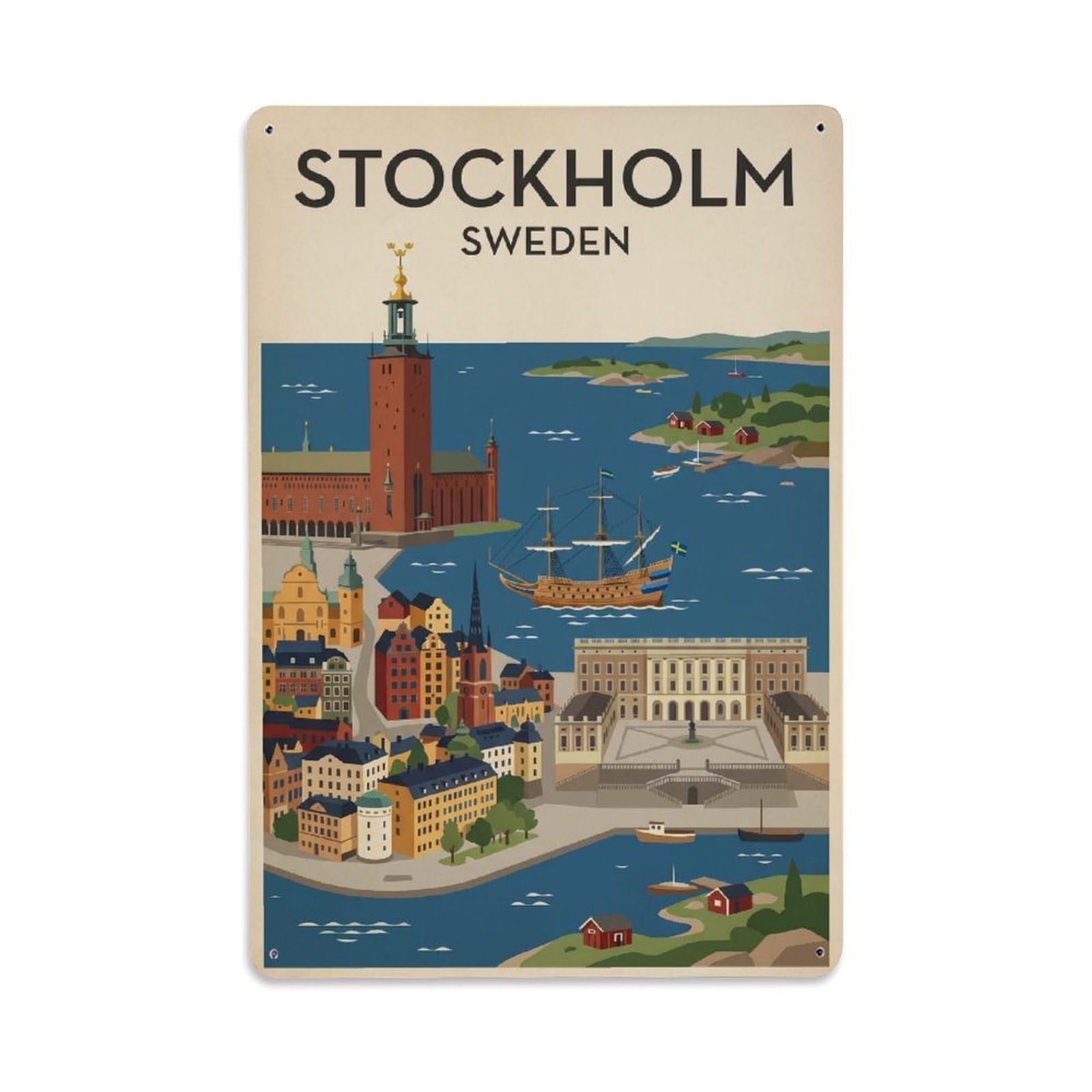 Metal Tin Sign Vintage Travel Sweden Stockholm