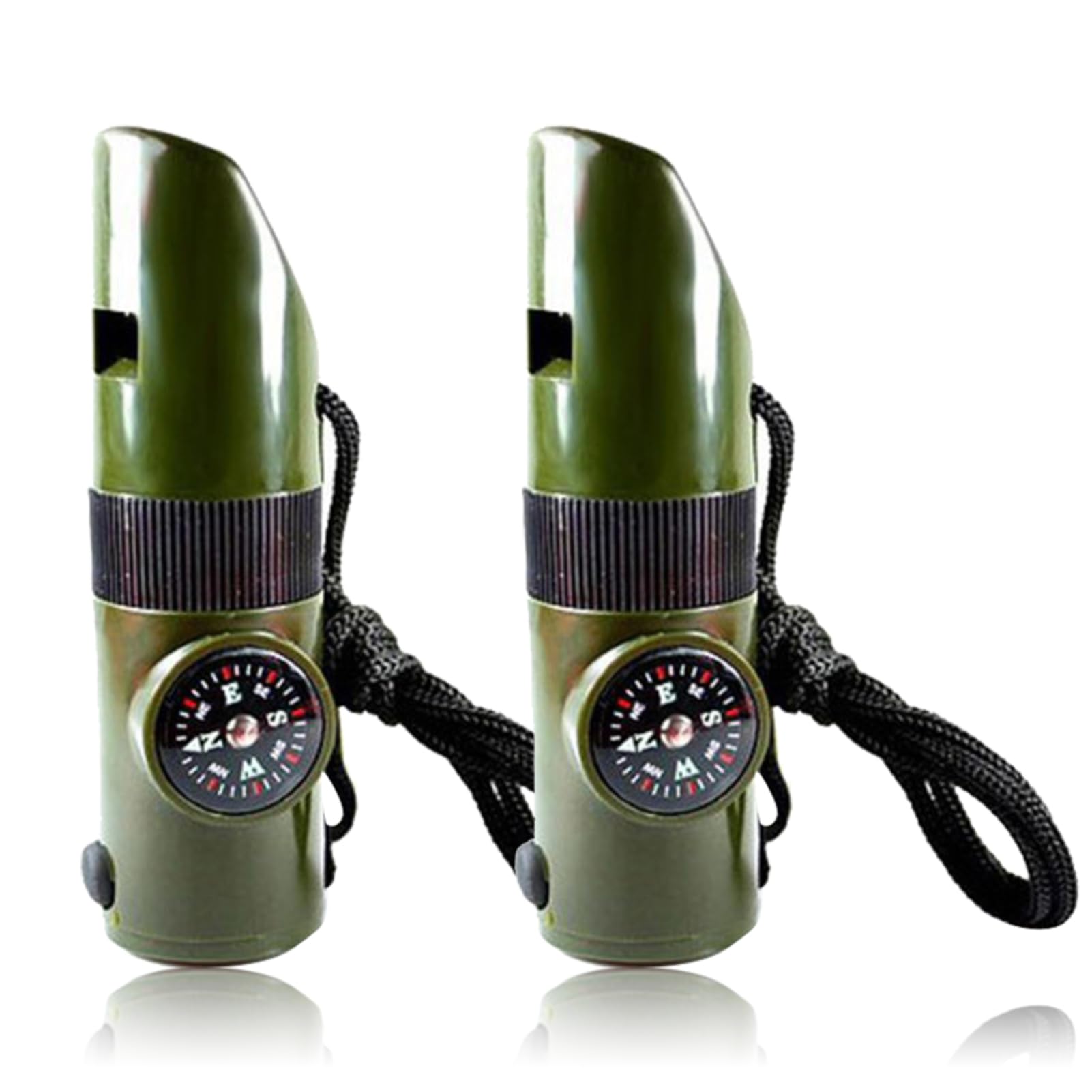 equlup Emergency Survival Whistle, 2pcs Multifunction Loud Safe Whistle LED Thermometer Compass Survival Tool with 40cm Lanyard for Outdoor Camping