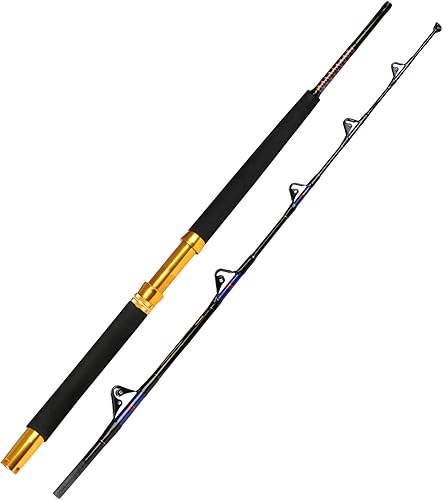 Miniatura 8 de Fiblink Caña de pesca de agua salada de 1 pieza/2 piezas de caña pesada de gran nombre, caña de pescar de barco convencional con guías de rodillos