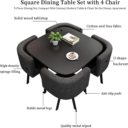 Miniatura 2 de Juego de mesa de comedor cuadrada con sillas, mesa de cocina compacta y 4 sillas, mesa de conferencias moderna con sillas, mesa de recepción para