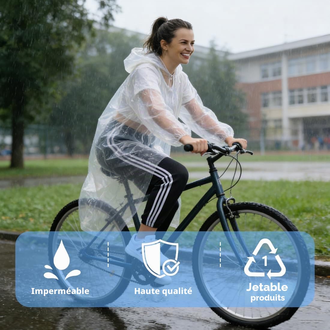 Lot de 2 Poncho Pluie Imperméable Jetable - Cape de Pluie Femme Homme - Poncho Transparent avec Capuche - Imperméable pour Festival Vélo Randonée - Pack de 2 - Édition Transparent