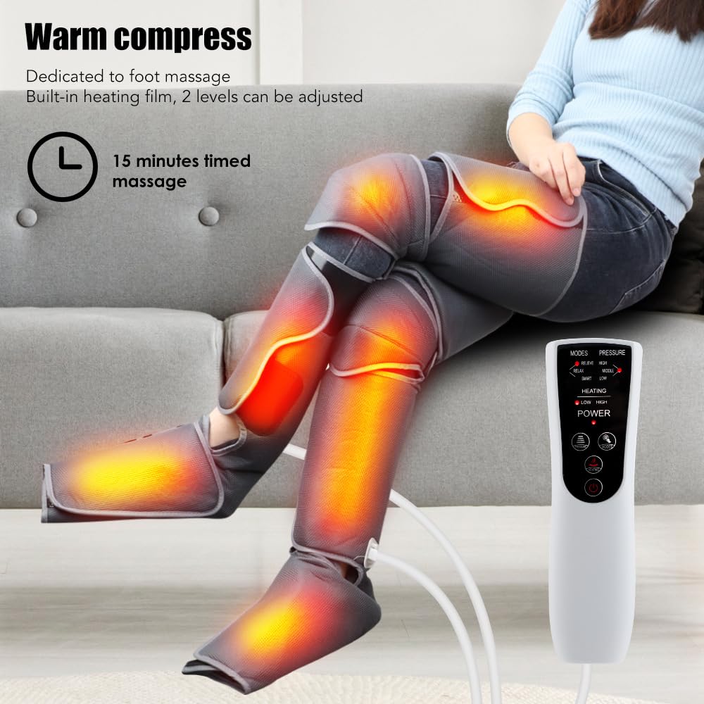 JOSBY Massaggiatore per Gambe Complete aggiornato con Calore, con 3 riscaldamenti 3 modalità 3 intensità Compressione sequenziale, massaggiatore a Compressione d'Aria, per rilassamento e Recupero